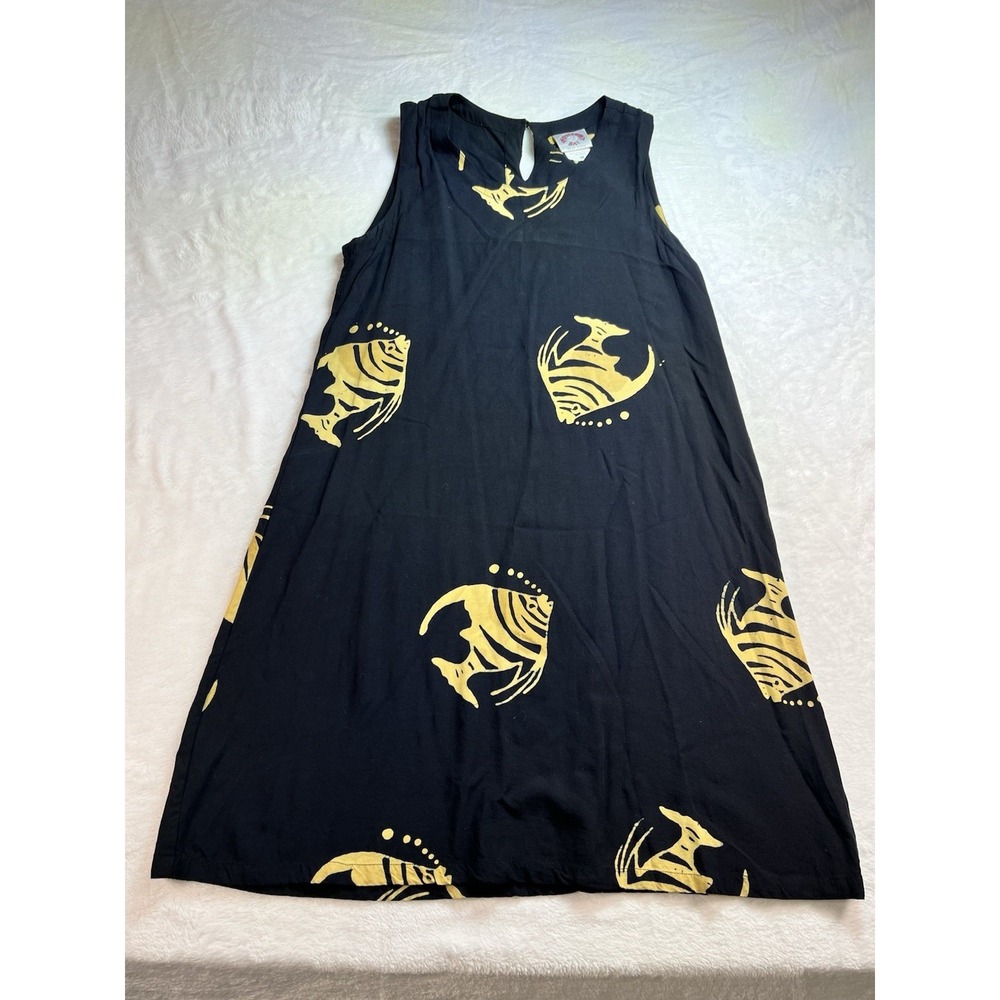 Coastal Peppermint Bay Tropical Fish Shift‎ Med Dress Women Black Swim Cover Up